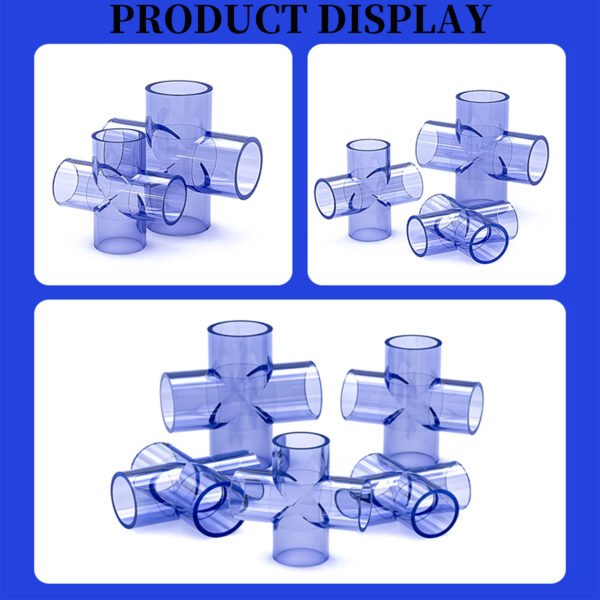 PVC Transparent Cross Elbow PVC Fitting, Heavy Duty Cross Side Exit Tee