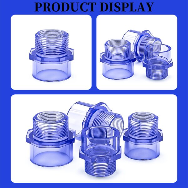 PVC Transparent Male Thread Pipe Fitting Adapter, PVC Pipe Fittings, PVC Pipe Fittings for Water Pipes, Socket x Male Thread